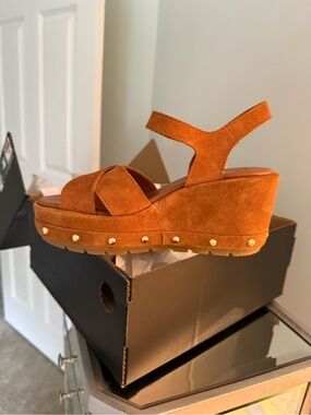 Sorel Suede Platform Sandals in Rust